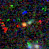 Colour composite: F444W red, F356W green, F277W blue, 3.2 arcsec across, north up