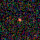 Colour composite: F444W red, F356W green, F277W blue, 3.2 arcsec across, north up