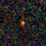 Colour composite: F444W red, F356W green, F277W blue, 3.2 arcsec across, north up