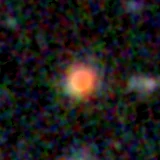 Colour composite: F444W red, F356W green, F277W blue, 3.2 arcsec across, north up