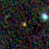 Colour composite: F444W red, F356W green, F277W blue, 3.2 arcsec across, north up