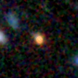 Colour composite: F444W red, F356W green, F277W blue, 3.2 arcsec across, north up