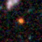Colour composite: F444W red, F356W green, F277W blue, 3.2 arcsec across, north up