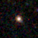 Colour composite: F444W red, F356W green, F277W blue, 3.2 arcsec across, north up