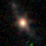 Colour composite: F444W red, F356W green, F277W blue, 3.2 arcsec across, north up