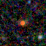 Colour composite: F444W red, F356W green, F277W blue, 3.2 arcsec across, north up