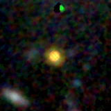 Colour composite: F444W red, F356W green, F277W blue, 3.2 arcsec across, north up