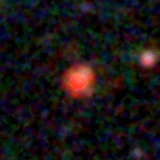 Colour composite: F444W red, F356W green, F277W blue, 3.2 arcsec across, north up