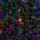 Colour composite: F444W red, F356W green, F277W blue, 3.2 arcsec across, north up