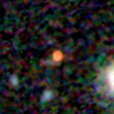 Colour composite: F444W red, F356W green, F277W blue, 3.2 arcsec across, north up
