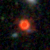 Colour composite: F444W red, F356W green, F277W blue, 3.2 arcsec across, north up