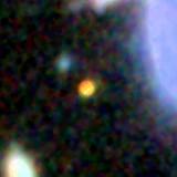 Colour composite: F444W red, F356W green, F277W blue, 3.2 arcsec across, north up