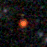 Colour composite: F444W red, F356W green, F277W blue, 3.2 arcsec across, north up