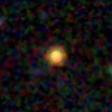 Colour composite: F444W red, F356W green, F277W blue, 3.2 arcsec across, north up