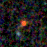 Colour composite: F444W red, F356W green, F277W blue, 3.2 arcsec across, north up