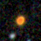 Colour composite: F444W red, F356W green, F277W blue, 3.2 arcsec across, north up