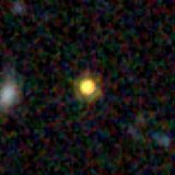 Colour composite: F444W red, F356W green, F277W blue, 3.2 arcsec across, north up