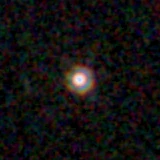 Colour composite: F444W red, F356W green, F277W blue, 3.2 arcsec across, north up