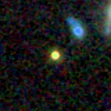 Colour composite: F444W red, F356W green, F277W blue, 3.2 arcsec across, north up