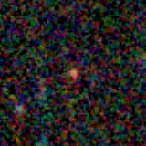 Colour composite: F444W red, F356W green, F277W blue, 3.2 arcsec across, north up