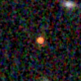 Colour composite: F444W red, F356W green, F277W blue, 3.2 arcsec across, north up