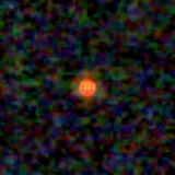 Colour composite: F444W red, F356W green, F277W blue, 3.2 arcsec across, north up