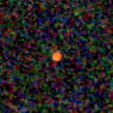 Colour composite: F444W red, F356W green, F277W blue, 3.2 arcsec across, north up