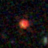 Colour composite: F444W red, F356W green, F277W blue, 3.2 arcsec across, north up