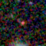 Colour composite: F444W red, F356W green, F277W blue, 3.2 arcsec across, north up