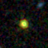 Colour composite: F444W red, F356W green, F277W blue, 3.2 arcsec across, north up