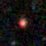 Colour composite: F444W red, F356W green, F277W blue, 3.2 arcsec across, north up