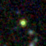 Colour composite: F444W red, F356W green, F277W blue, 3.2 arcsec across, north up