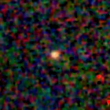 Colour composite: F444W red, F356W green, F277W blue, 3.2 arcsec across, north up