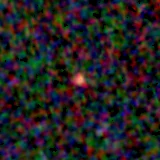 Colour composite: F444W red, F356W green, F277W blue, 3.2 arcsec across, north up