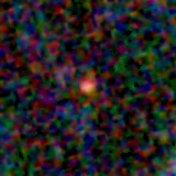 Colour composite: F444W red, F356W green, F277W blue, 3.2 arcsec across, north up