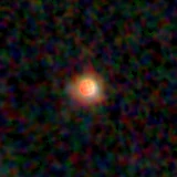 Colour composite: F444W red, F356W green, F277W blue, 3.2 arcsec across, north up