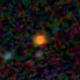 Colour composite: F444W red, F356W green, F277W blue, 3.2 arcsec across, north up