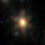 Colour composite: F444W red, F356W green, F277W blue, 3.2 arcsec across, north up