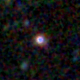 Colour composite: F444W red, F356W green, F277W blue, 3.2 arcsec across, north up