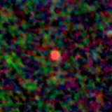 Colour composite: F444W red, F356W green, F277W blue, 3.2 arcsec across, north up