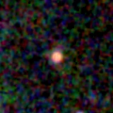 Colour composite: F444W red, F356W green, F277W blue, 3.2 arcsec across, north up