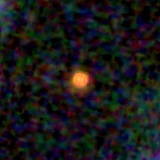 Colour composite: F444W red, F356W green, F277W blue, 3.2 arcsec across, north up