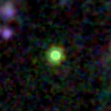 Colour composite: F444W red, F356W green, F277W blue, 3.2 arcsec across, north up