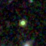 Colour composite: F444W red, F356W green, F277W blue, 3.2 arcsec across, north up