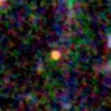 Colour composite: F444W red, F356W green, F277W blue, 3.2 arcsec across, north up