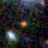 Colour composite: F444W red, F356W green, F277W blue, 3.2 arcsec across, north up