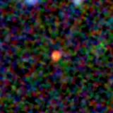 Colour composite: F444W red, F356W green, F277W blue, 3.2 arcsec across, north up