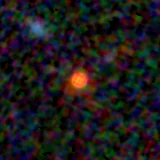 Colour composite: F444W red, F356W green, F277W blue, 3.2 arcsec across, north up