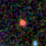 Colour composite: F444W red, F356W green, F277W blue, 3.2 arcsec across, north up