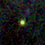 Colour composite: F444W red, F356W green, F277W blue, 3.2 arcsec across, north up